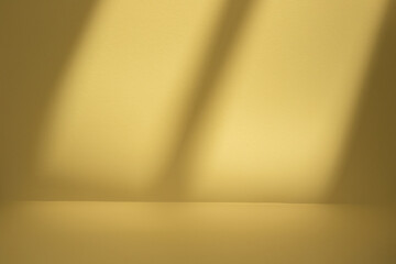 shadow on yellow pastel wall and floor. Abstract background of shadows minimal mock-up. 