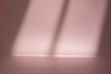 shadow on pink pastel wall and floor. Abstract background of shadows minimal mock-up. Neutral on light paper backdrop