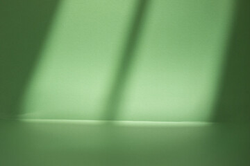 shadow on green pastel wall and floor. Abstract background of shadows minimal mock-up. 