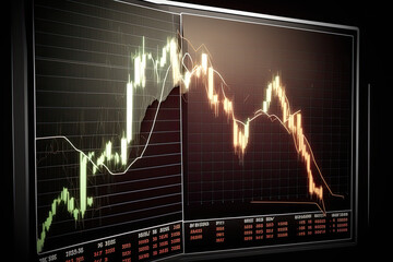 stock market business analysis, sophisticated data visualization, displayed in a report, line and pie graphs, dashboard, ROI, return on investment, profitability, revenue growth, financial success,