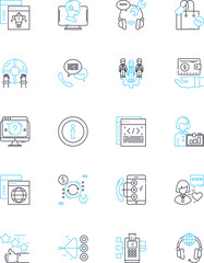 Member help linear icons set. Assistance, Support, Guidance, Helpdesk, Customer service, Troubleshooting, Queries line vector and concept signs. Solutions,Concerns,Queries outline illustrations