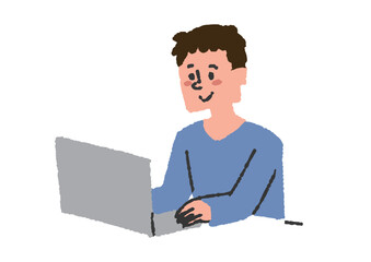 パソコンで作業している男性のイラスト素材