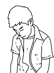 black and white of cute man cartoon for coloring