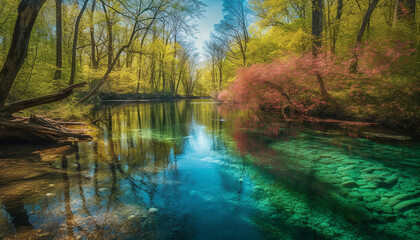 Obraz premium Tranquil scene of autumn forest natural beauty generated by AI