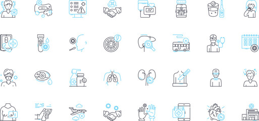 Infection cure linear icons set. Antibiotics, Vaccines, Immunity, Herbs, Hygiene, Antivirals, Sanitation line vector and concept signs. Fungicides,Sterilization,Medication outline illustrations