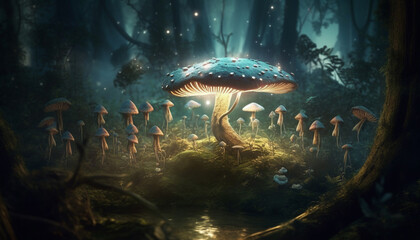 Spotted toadstool adds beauty to forest landscape generated by AI