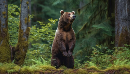 Fototapeta premium Cute panda sitting on branch in forest generated by AI