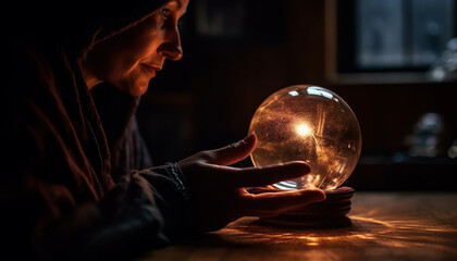 Glowing sphere illuminates fortune teller crystal ball generated by AI