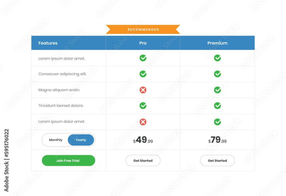 Canvas Prints business subscription plan comparison pricing table ui design