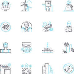 Alternative energy linear icons set. olarWindHydroelectricGeothermalBiomassTidalHydrogenWaveThermalBiofuelsNuclearElectricRenewableSustainableCleanGreenEfficientInnovativeEco-friendlyOff