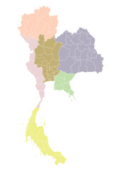 Thailand map with multicolor of administrative regions and provinces map