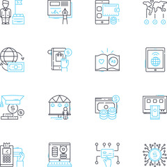 Mobile banking linear icons set. Convenience, Security, Efficiency, Accessibility, Automation, Flexibility, Mobility line vector and concept signs. Innovation,Speed,Transactions outline illustrations