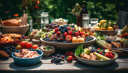Fototapeta na wymiar Healthy eating outdoors with gourmet vegetarian food generated by AI