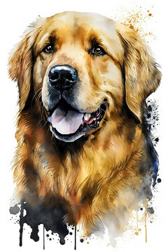 Golden Retriever dog Art Paint Splashes. Generative AI.