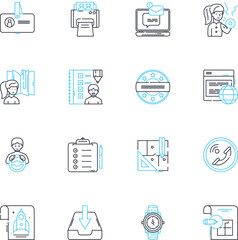 Organizer linear icons set. Sorter, Container, Arranger, Systematizer, Coordinator, Cataloger, Classifier line vector and concept signs. Categorizer,Planner,Strategist outline illustrations - obrazy, fototapety, plakaty