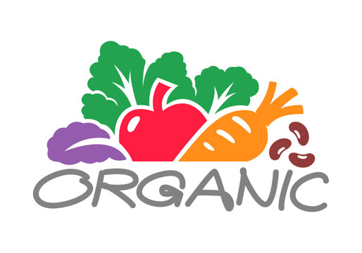 Fruit and vegetable symbols put together, flat style graphics on white background