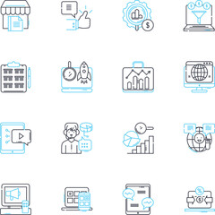 Content campaign linear icons set. Strategy, Messaging, Promotion, Engagement, Storytelling, Creativity, Copywriting line vector and concept signs. Visuals,Format,Platform outline illustrations
