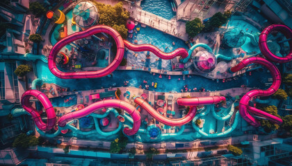 Fototapeta na wymiar Vibrant colors illuminate the spinning carnival ride generated by AI