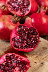 Harvested harvest of red ripe pomegranates