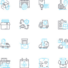 Cargo services linear icons set. Shipping, Freight, Logistics, Transportation, Delivery, Export, Import line vector and concept signs. Warehousing,Forwarding,Haulage outline illustrations