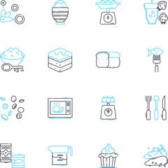 Gourmet bazaar linear icons set. Delicacies, Exotic, Fine, Artisan, Rare, Unique, Flavorsome line vector and concept signs. Savory,Gastronomic,Premium outline illustrations