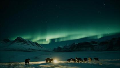 Silhouette of animal illuminated by moonlight in arctic generated by AI - obrazy, fototapety, plakaty
