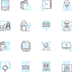 Exploration thought linear icons set. Adventure, Discovery, Quest, Journey, Frontier, Adventure, Curiosity line vector and concept signs. Ingenious,Creativity,Determination outline illustrations
