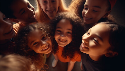 Obraz premium Children smiling, happy, playing outdoors in nature generated by AI