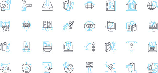 Investigation notion linear icons set. Suspicious, Evidence, Clues, Detectives, Interrogation, Crime, Motive line vector and concept signs. Hunch,Inspect,Analyze outline illustrations