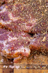 Pork meat pieces marinated with spices and salt