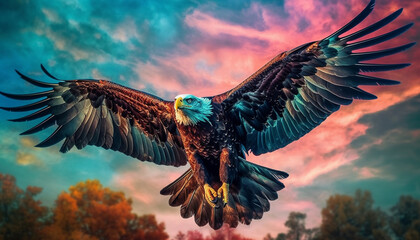 Naklejka na ściany i meble Majestic bird of prey soars in freedom generated by AI