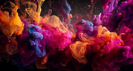 Moment of explosion. Colors of ink liquid. Fluid color dynamic.