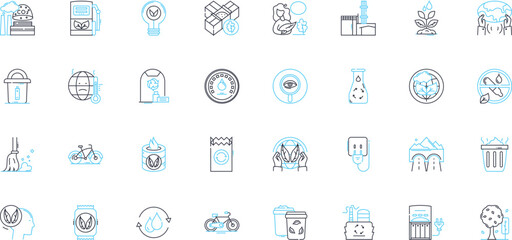 Environmental awareness linear icons set. Sustainability, Conservation, Recycling, Pollution, Climate, Biodiversity, Waste line vector and concept signs. Renewables,Deforestation,Habitat outline