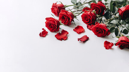 Red roses on white background. Generative AI image