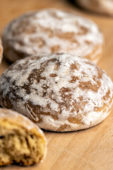 Powdered sugar gingerbread on the table