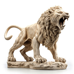 Statue of a brave roaring lion in clay material. Generative AI image