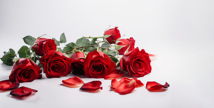 Red roses on white background. Generative AI image