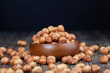 peeled hazelnut nuts close-up on the table