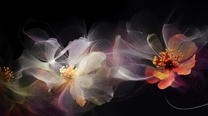 Abstract diaphanous ethereal flowers. Generative AI image