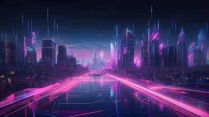 Fototapeta na wymiar Full of ultra light beam around, cyber futuristic city in PCB style
