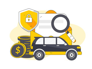 Naklejka premium Buy insurance for car flat character vector concept operation hand drawn illustration 