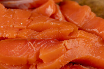 sliced pieces of trout fillet, close up