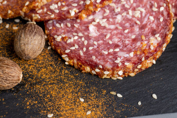 fresh sausage with sesame seeds and aromatic spices