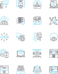 Data backup linear icons set. Recovery, Restore, Archive, Protect, Disaster, Off-site, Cloud line vector and concept signs. Secure,Replication,Storage outline illustrations