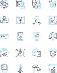 Mobile career linear icons set. Mobility, Flexibility, Freedom, Advancement, Opportunities, Learning, Growth line vector and concept signs. Innovation,Connectivity,Adaptability outline illustrations