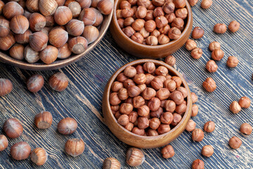 peeled hazelnut nuts close-up on the table