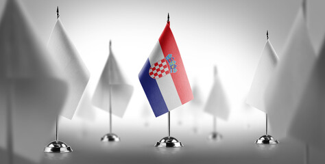 The national flag of the Croatia surrounded by white flags