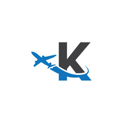 K letter logo with left airplane	