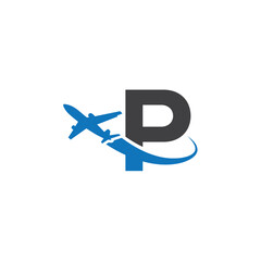 P letter logo with left airplane	 - obrazy, fototapety, plakaty