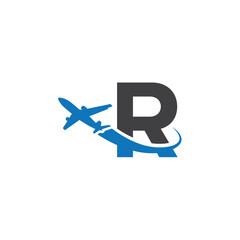 R letter logo with left airplane	